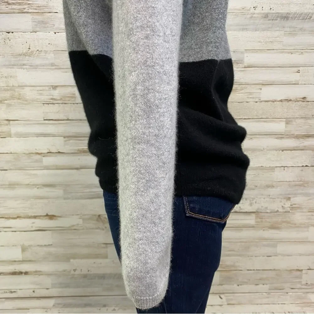 Magaschoni Cashmere Sweater Mock Neck Womens Size M Black Gray Colorblock - Picture 7 of 11